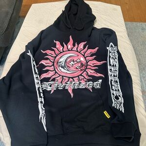 Civilized hoodie with Pink Sun & Crescent Graphic